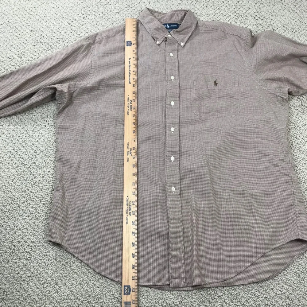 Ralph Lauren Yarmouth Mens 17 34/35 Brown Micro Houndstooth Cotton Button Shirt
